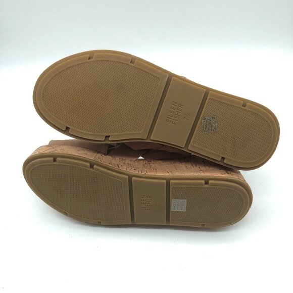 Eileen Fisher Timor Tan Nubuk Cork Wedge Sandals Open Toe Size 7.5 - Picture 6 of 7